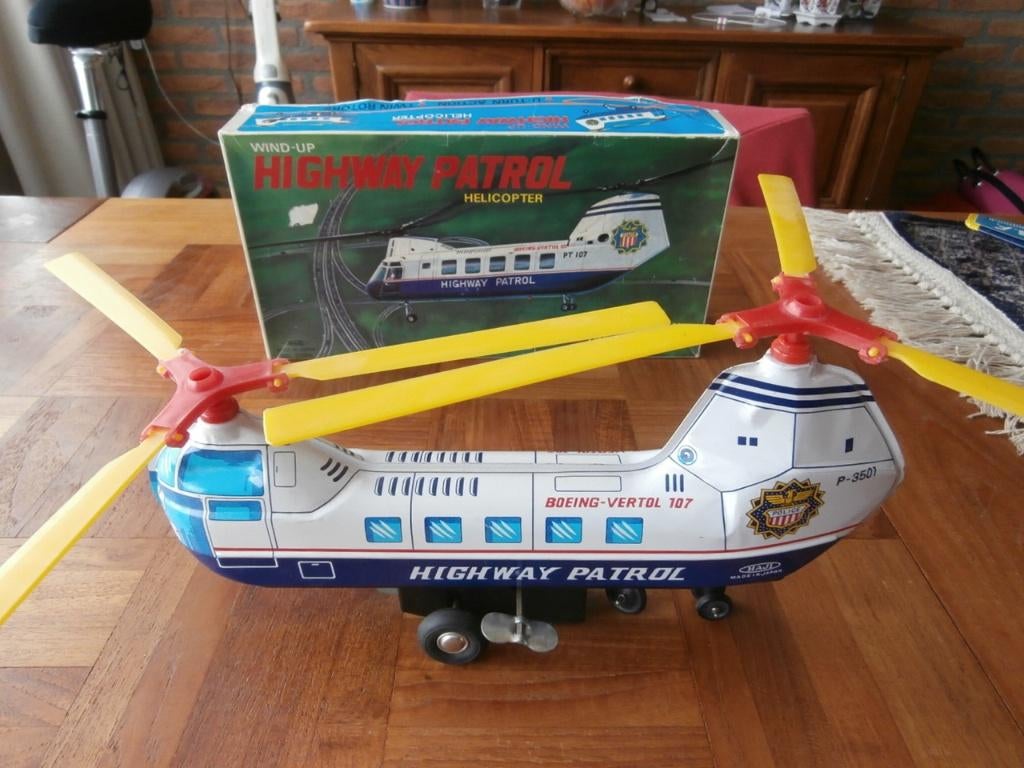 Blikken Highway Patrol Helicopter opwind motor Haji Japan, Antiek en Kunst, Antiek | Speelgoed, Ophalen of Verzenden