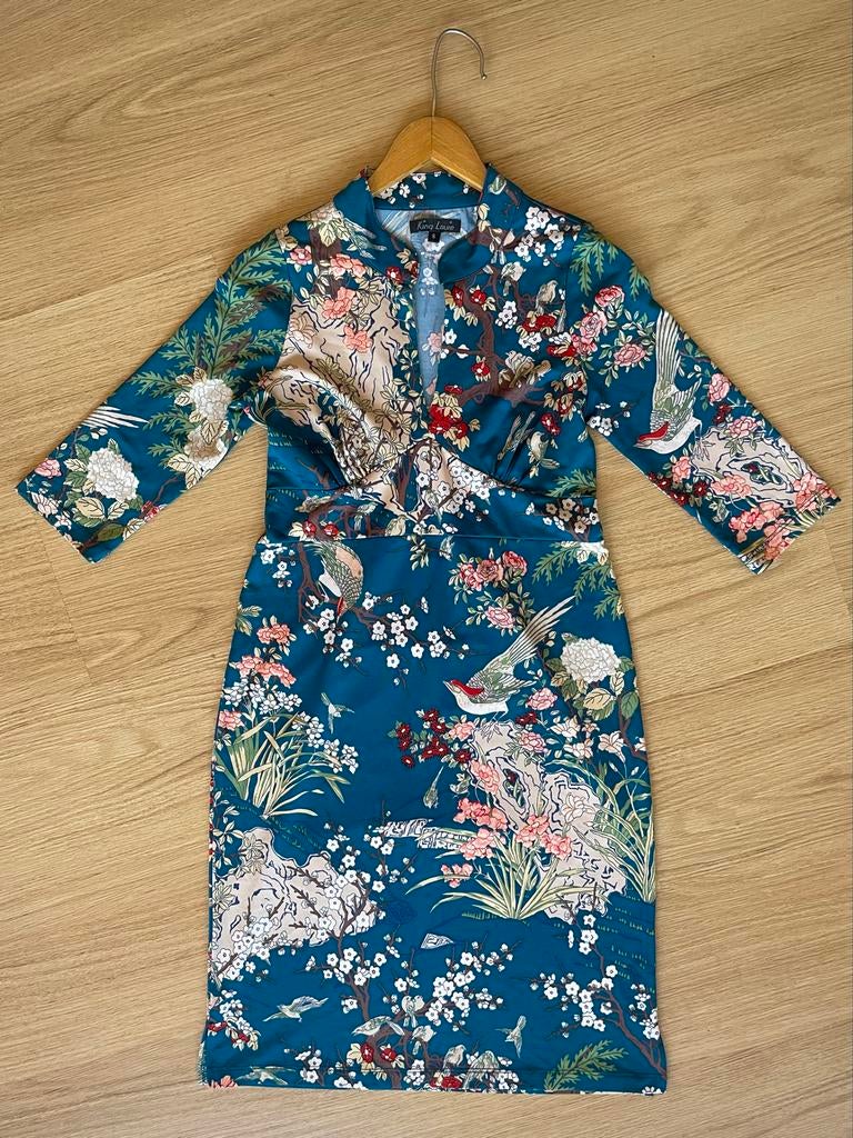 King Louie chinese dress S, Blauw, Ophalen of Verzenden, Zo goed als nieuw, Knielengte