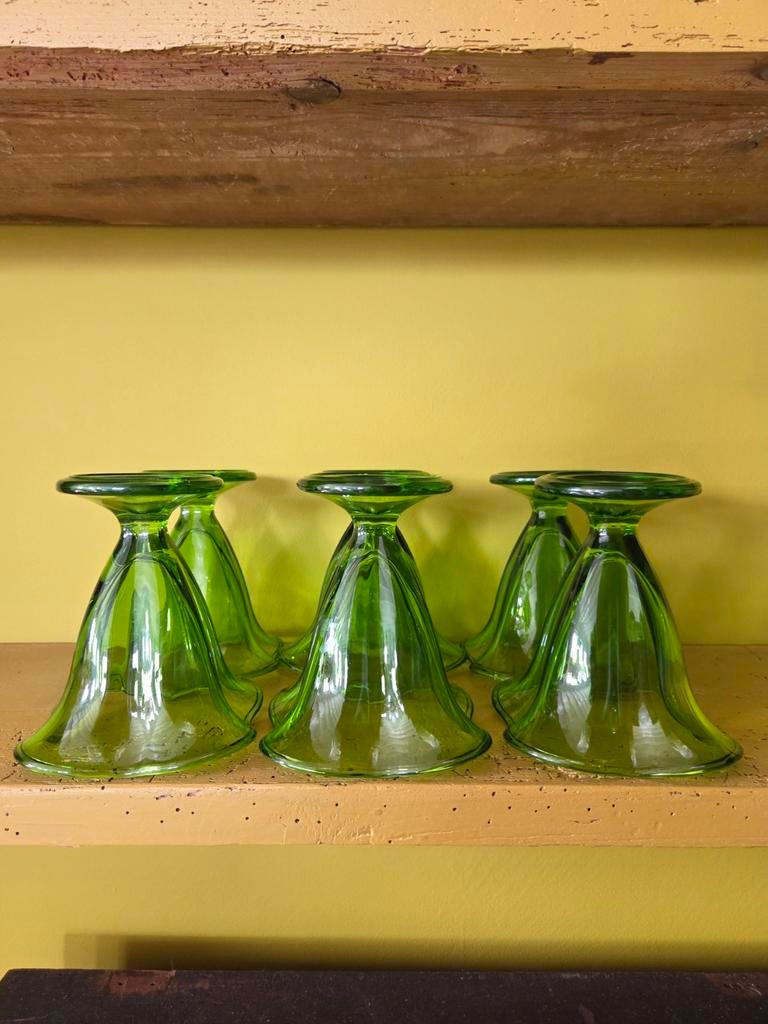 6x groen glazen sorbet glazen - ijscoupes, Glas of Glazen, Ophalen of Verzenden, Overige stijlen, Glas