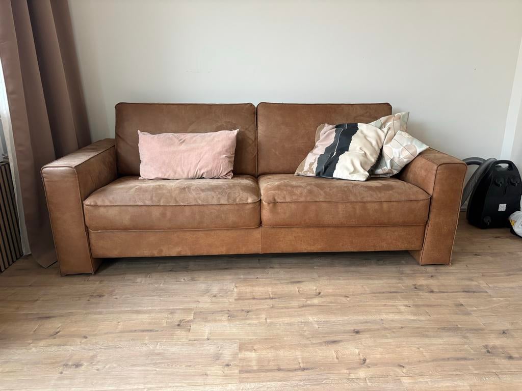 Nubuck leren 2,5 zits bank, Ophalen, Gebruikt, Tweepersoons, Rechte bank
