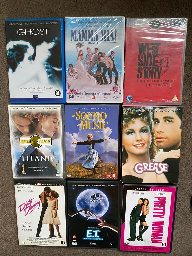 Dirty dancing Sound of music Grease DVD klassiekers Titanic, 1960 tot 1980, Alle leeftijden, Overige genres, Ophalen of Verzenden