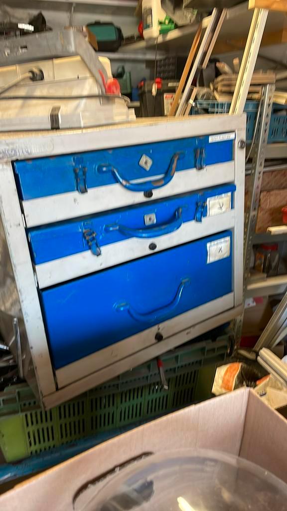 Metalen gereedschapskist met 3 laden bedrijfsauto inrichting, Doe-het-zelf en Verbouw, Gereedschapskisten, Gebruikt, Ophalen