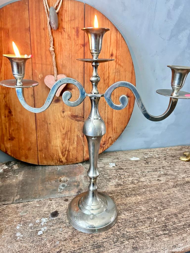 Elegante 3-armige kandelaar - Zilverkleurig metaal, Ophalen, Overige materialen