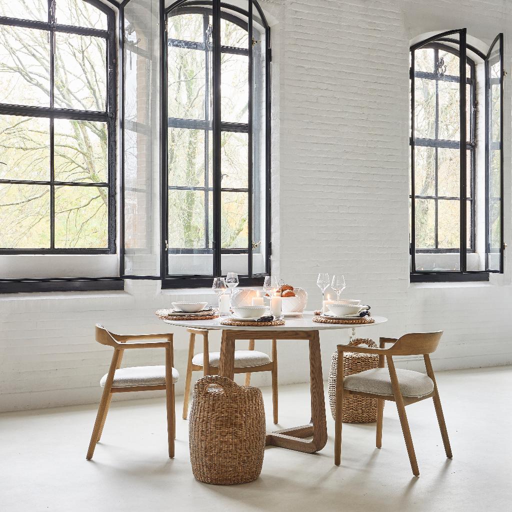 Rivièra Maison Eettafel Casone Marmer Wit Ø140cm, Huis en Inrichting, Tafels | Eettafels, Ophalen, Rond, 50 tot 100 cm, Nieuw