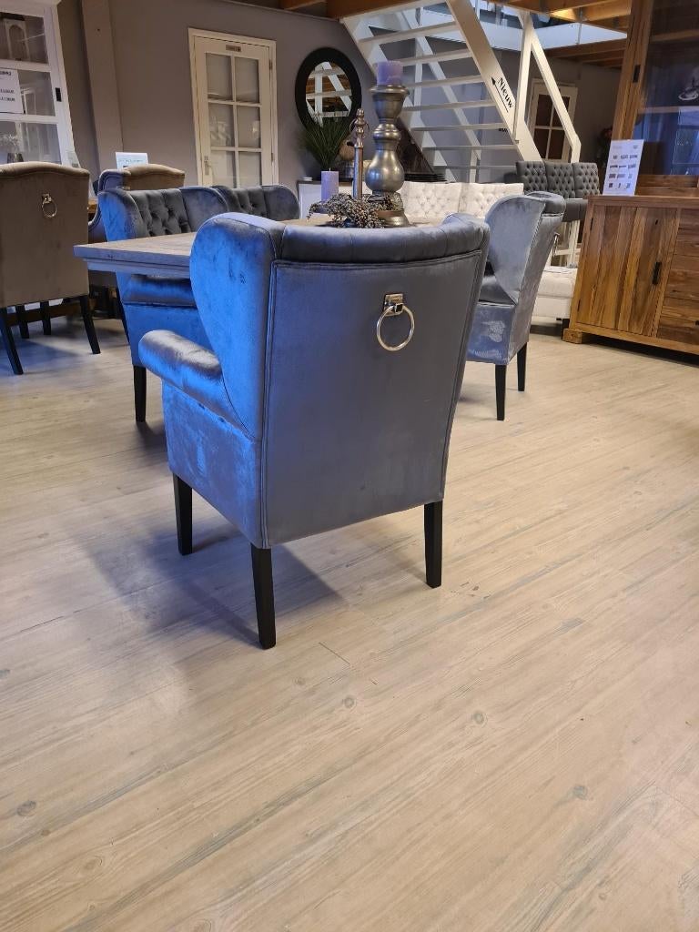 *VOORRAAD* 4 Landelijke Eetkamerstoelen Roman Velvet Grijs 4, Overige kleuren, Ophalen of Verzenden, Vier, Stof