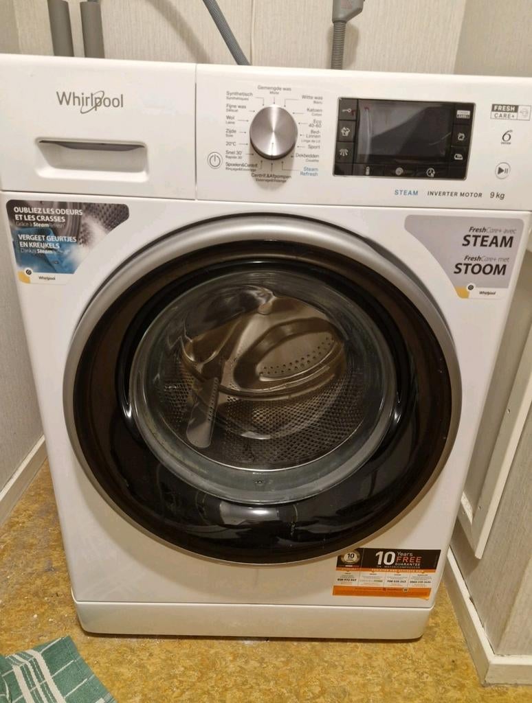 Whirlpool Wasmachine 9kg - FreshCare+ Steam Inverter Motor, Ophalen, 1200 tot 1600 toeren, Energieklasse A of zuiniger, 8 tot 10 kg