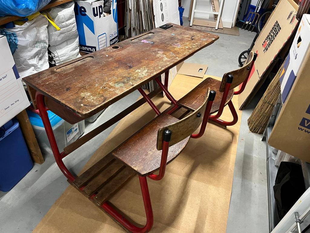 Retro schoolbankje, Huis en Inrichting, Bureaus, Gebruikt, Ophalen