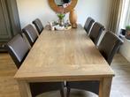 Eethoek eiken tafel met leren stoelen, Ophalen of Verzenden, Zo goed als nieuw, 6 tot 8 stoelen