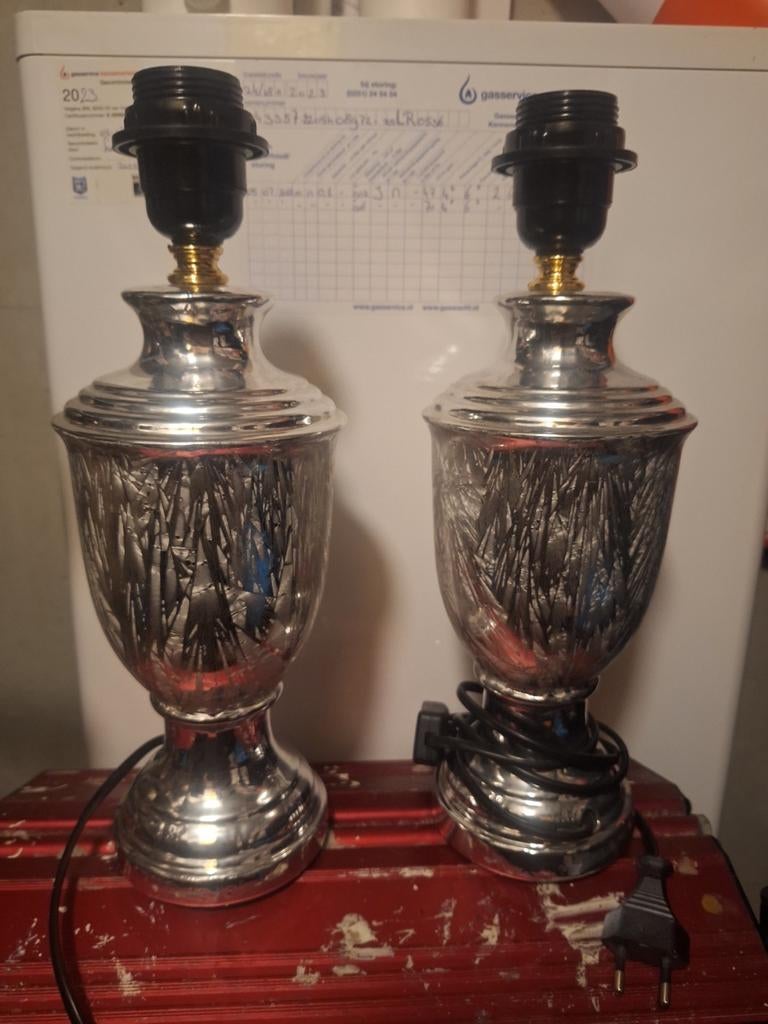 Set van 2 zilverkleurige lampenvoeten, Ophalen, Zo goed als nieuw, Klassiek, Modern