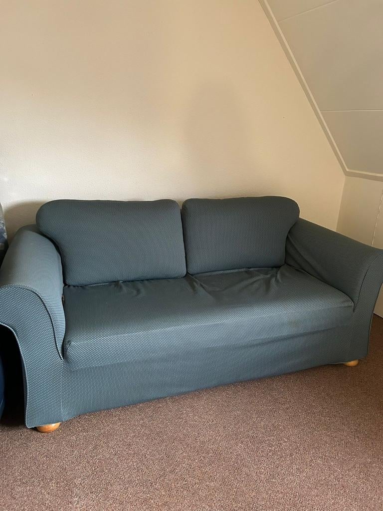 GRATIS blauwe bank met fauteuil, Ophalen of Verzenden, Gebruikt, 75 tot 100 cm