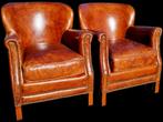 2x compacte Chesterfield fauteuil cognac vintage leer