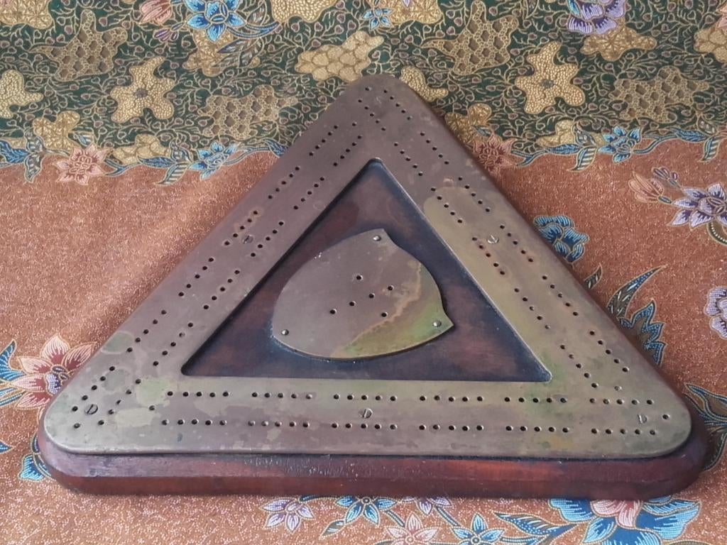 Zeldzaam antiek Engels scorebord van mahoniehout en koper., Ophalen of Verzenden