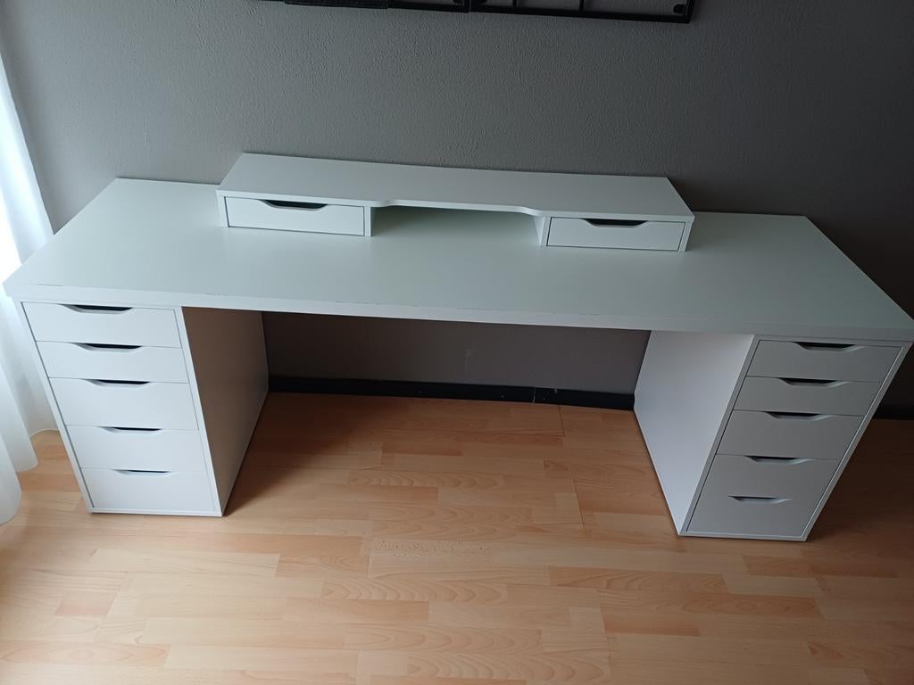 Wit bureau 200x60x70 cm met 2 ladekasten en opzetstuk, Ophalen