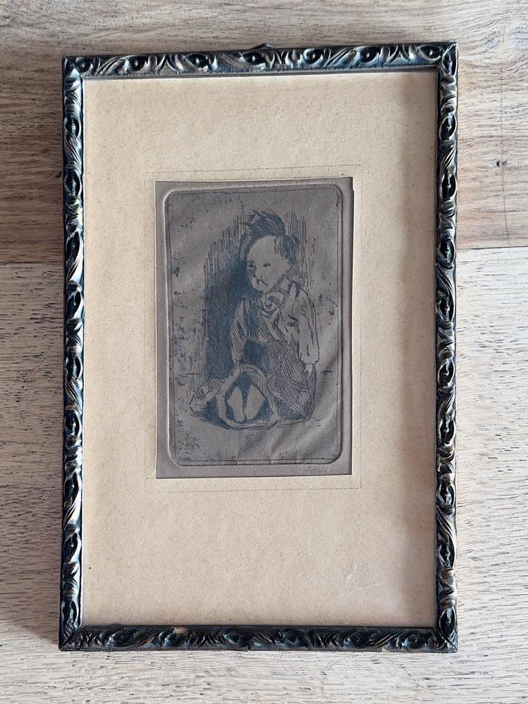 Oude ingelijste ets van kunstenares S.Goth., Ophalen of Verzenden