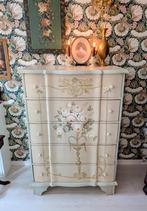 Brocante Grote Ladekast Handgeschilderde Bloemen, Ophalen, 5 laden of meer, 100 tot 150 cm, 50 tot 100 cm