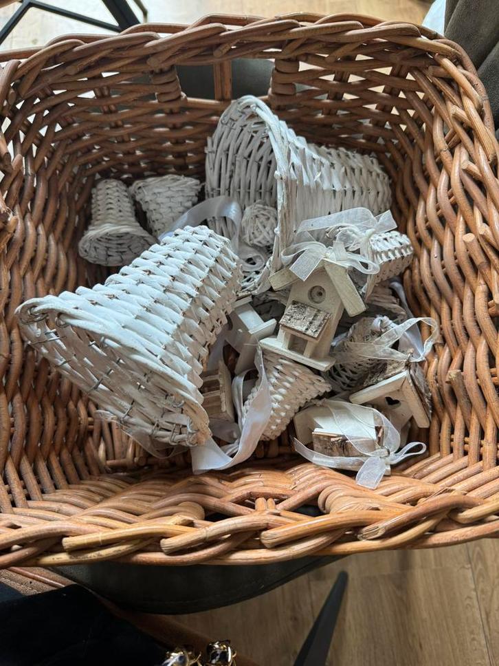 Rieten klokjes en houten huisjes hangers, Diversen, Kerst, Gebruikt, Ophalen