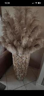 Mooie visgraad schelpen vaas met pluimen, Ophalen, Overige kleuren, 75 cm of meer, Glas