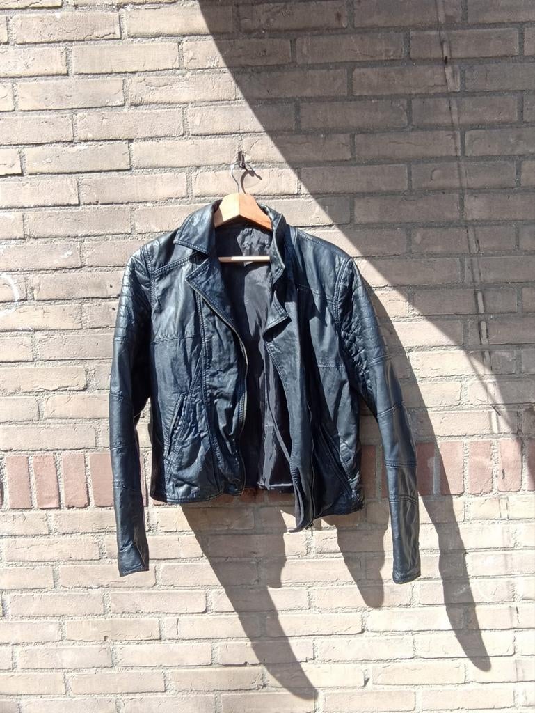 Zwarte leren bikerjack - Stoer en tijdloos, Maat 38/40 (M), Zwart, Ophalen of Verzenden, Onbekend