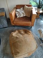 Woood leren fauteuil cognac met poef, Huis en Inrichting, Fauteuils, Ophalen, 75 tot 100 cm, Leer, 50 tot 75 cm
