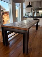 Eettafel steigerhout + bank, Ophalen, Gebruikt, 200 cm of meer, 50 tot 100 cm