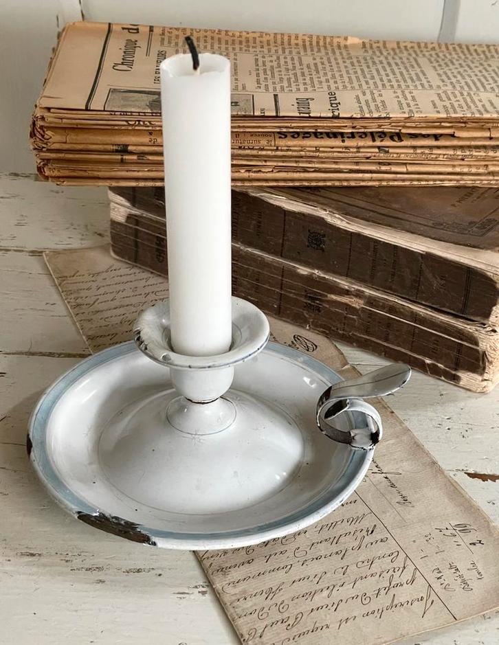 Emaille blaker wit met licht blauw randje, Antiek en Kunst, Antiek | Emaille, Ophalen of Verzenden