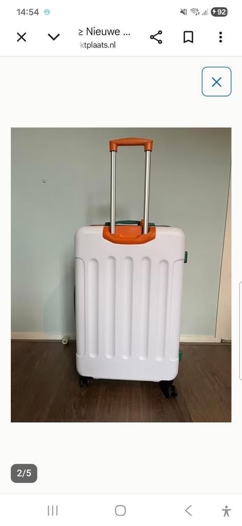 Postcodeloterij Handbagage Koffer - Wit/Oranje, Ophalen, Wieltjes, 50 tot 60 cm, Hard kunststof