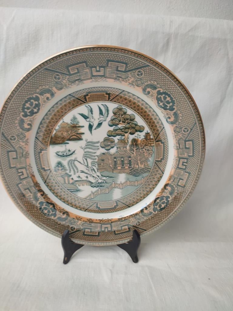Petrus Regout Maastricht Bord Willow goud groen wit, Antiek en Kunst, Ophalen of Verzenden