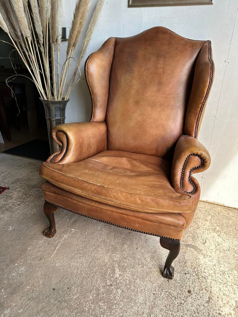 Schapenleren fauteuil. Izgs., Ophalen, ., Leer, .