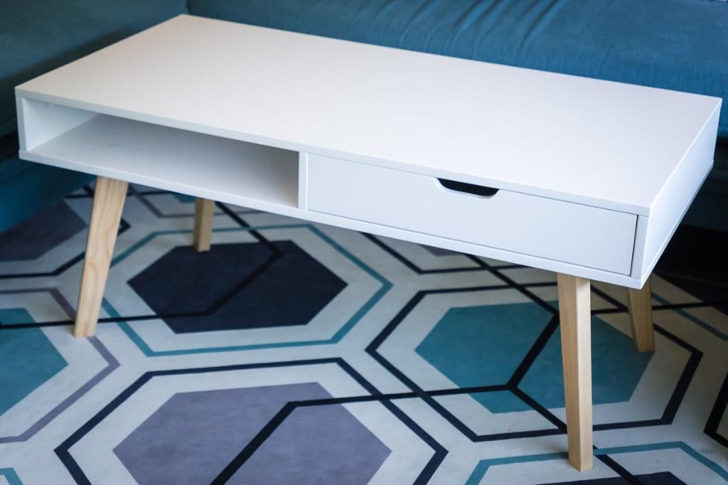 JYSK TAMHOLT 50x100 wit/naturel koffietafel, Ophalen, Gebruikt, 50 tot 100 cm, 50 tot 100 cm