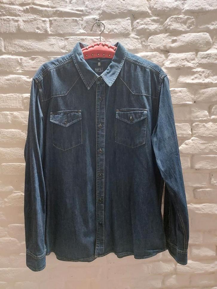 Refill spijkerblouse XXL, Kleding | Heren, Overhemden, Zo goed als nieuw, Overige halswijdtes, Blauw, Verzenden