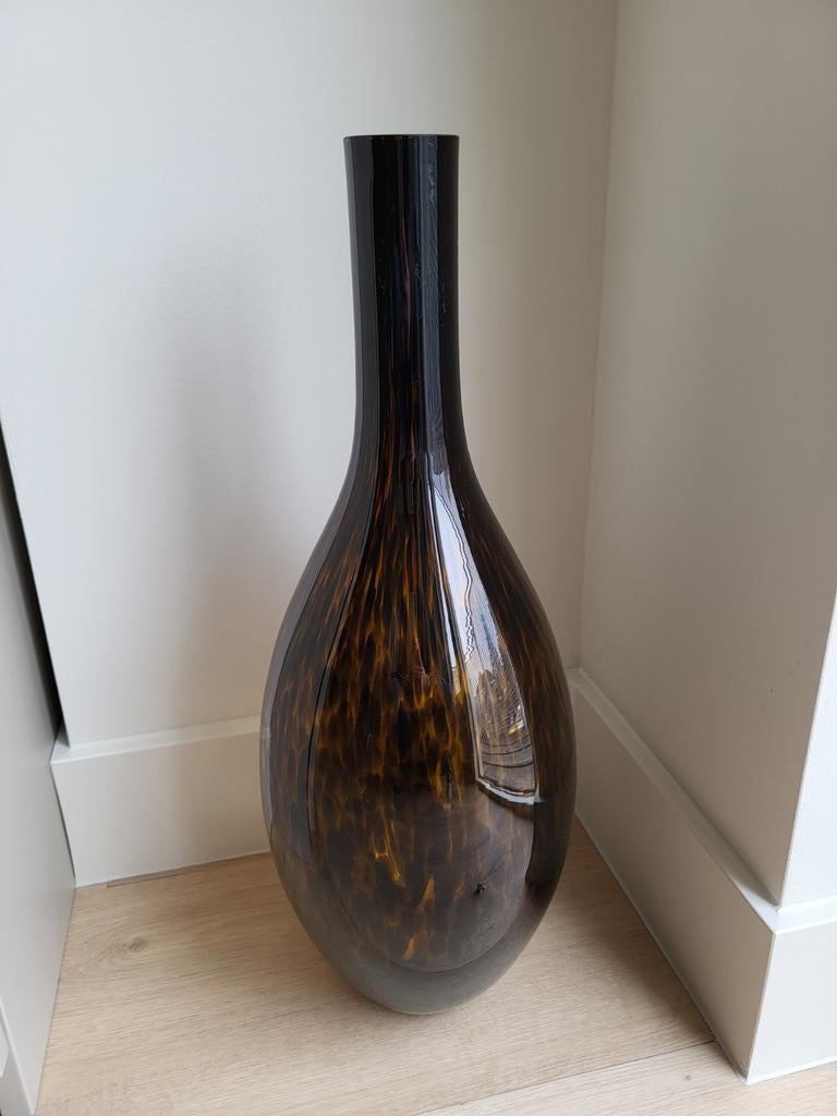 Moderne glazen vaas, 50 cm hoog, bruin gespikkeld, Ophalen, Overige kleuren, 50 tot 75 cm, Glas