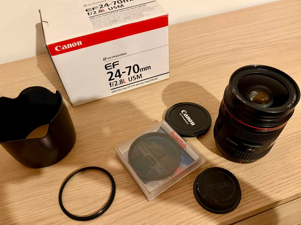 Canon 24-70mm F2.8 usm, nette lens met filters, Ophalen, Zo goed als nieuw