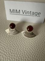 H119/Zilveren Vintage TEZ Waaier vorm oorbellen Carneool, Gebruikt, Verzenden, X, Zilver