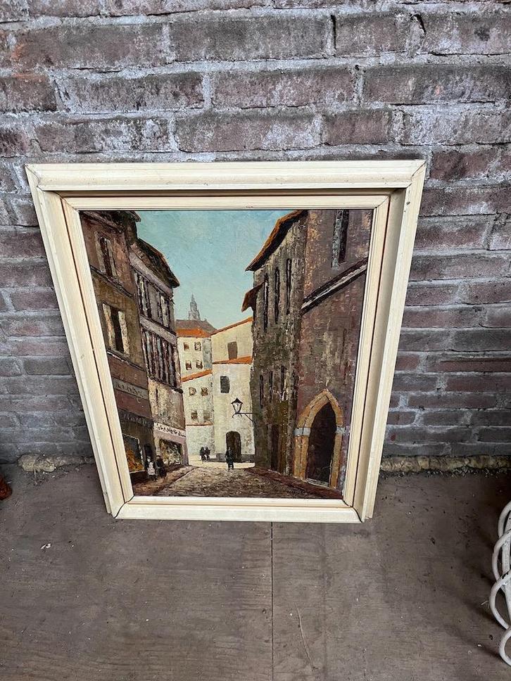 Fraai schilderij straatje Parijs, Antiek en Kunst, Kunst | Schilderijen | Klassiek, Ophalen