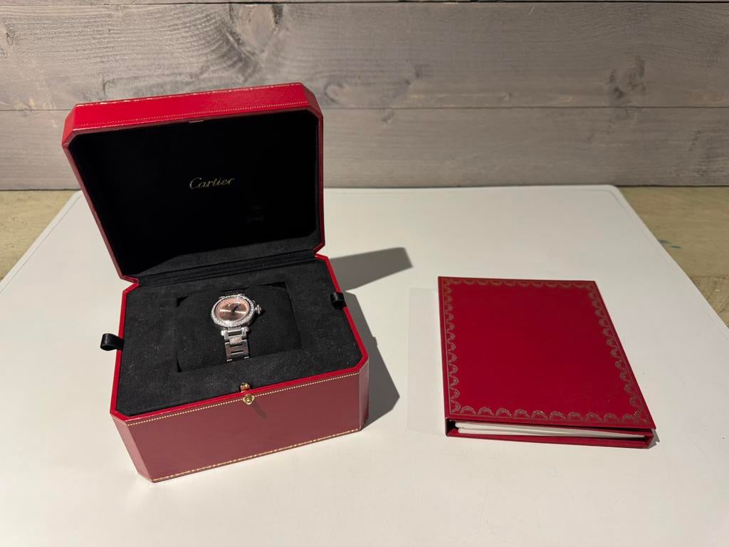 Cartier Pasha Quartz 27mm Steel 0.73TCW DIAMOND Watch Pink, Ophalen of Verzenden, Zo goed als nieuw, Nvt, Roze