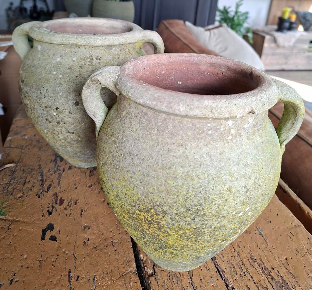 2 terra cotta kruikjes, Tuin en Terras, Bloempotten, Gebruikt, Rond, Ophalen of Verzenden, Aardewerk