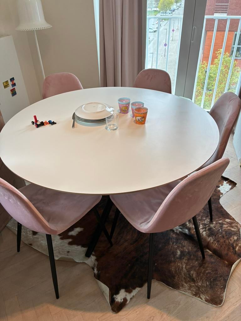 Eetkamerstoelen Kwantum 5 stuks velvet fluweel roze, Huis en Inrichting, Ophalen, Gebruikt, Overige kleuren, Stof
