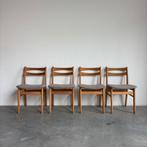 VINTAGE | SET 4 | DEENS | STOELEN | EIKEN | BEUK, Huis en Inrichting, Stoelen, Ophalen, Gebruikt, Bruin, Stof