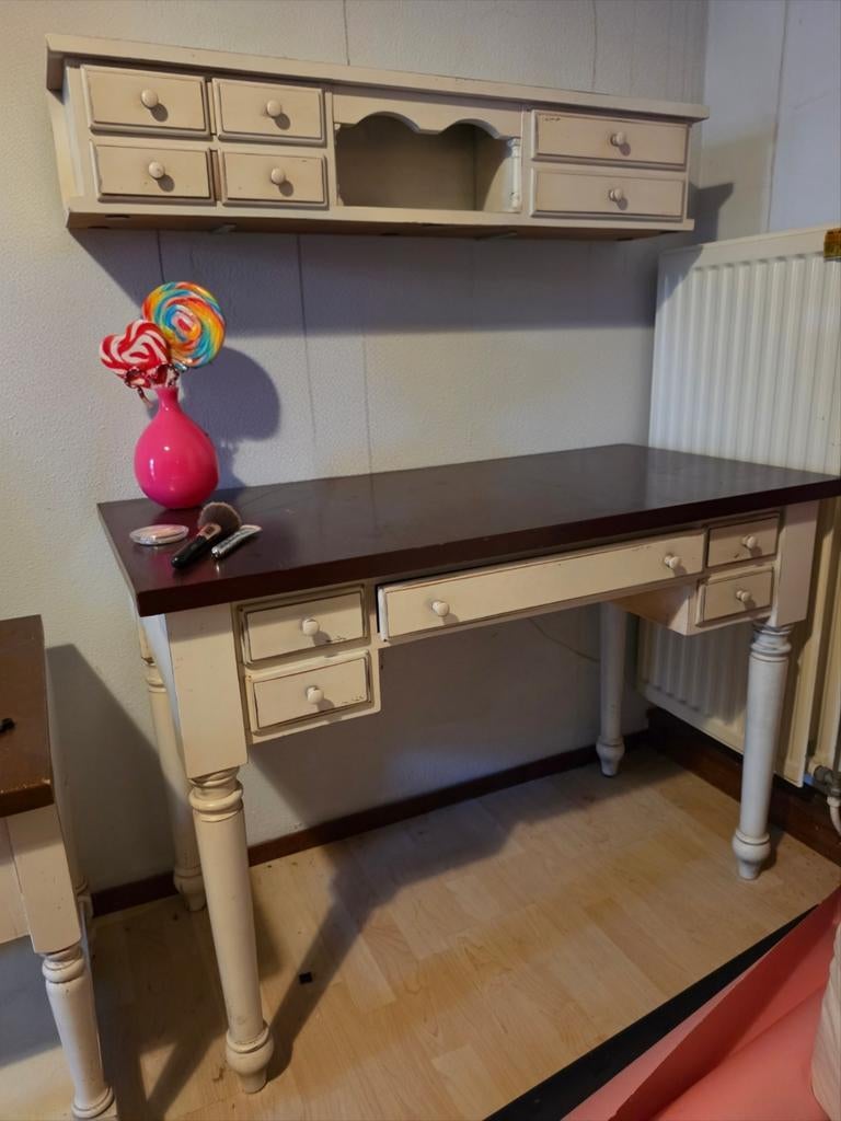Brocante bureau set met nachtkastje – landelij, Ophalen, Gebruikt