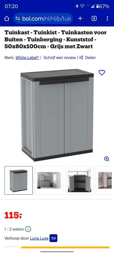 Tuinkast - Tuinkist - Tuinberging - Kunststof - Grijs/Zwart, Tuin en Terras, Bergingen en Tuinkasten, Overige typen, Kunststof