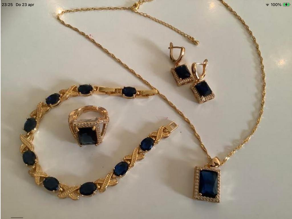 Nieuw set ring armband oorbellen ketting hanger nieuw GP 18k, Overige materialen, Verzenden, Nieuw, Met edelsteen