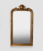 Schouwspiegel in antieke stijl Franse gouden kuifspiegel, Antiek en Kunst, Ophalen of Verzenden, Rechthoekig, 50 tot 100 cm, 150 tot 200 cm
