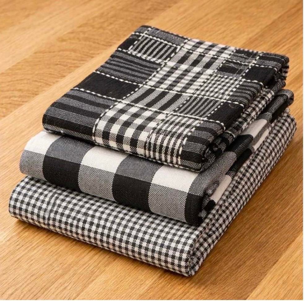 Nieuwe theedoeken, zwart/wit geruit, per 3 verpakt, Ophalen, Nieuw, Wit