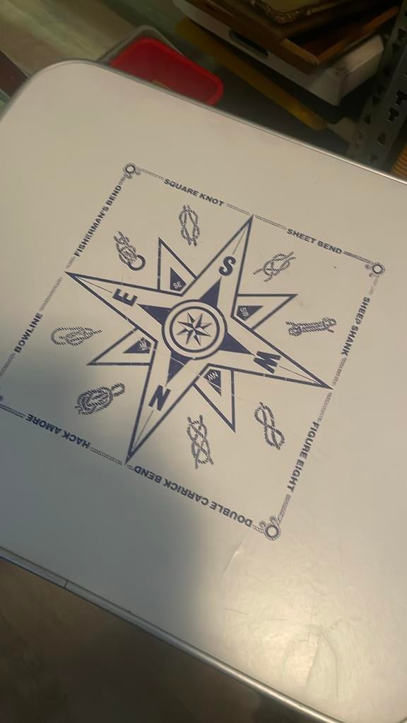 Boottafel / bijzettafel met kompasroos tekening, 45 tot 60 cm, Gebruikt, Metaal of Aluminium, Rechthoekig