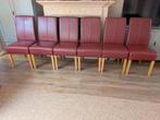 6 Bordeaux rode lederen eetkamerstoelen, Huis en Inrichting, Stoelen, Ophalen, Rood, Leer
