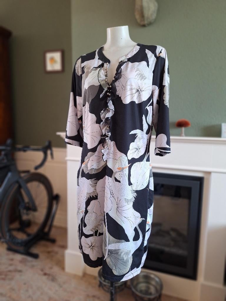 K-Design K Design kraanvogel print jurk L, Kleding | Dames, Maat 38/40 (M), K-design, Verzenden, Zwart