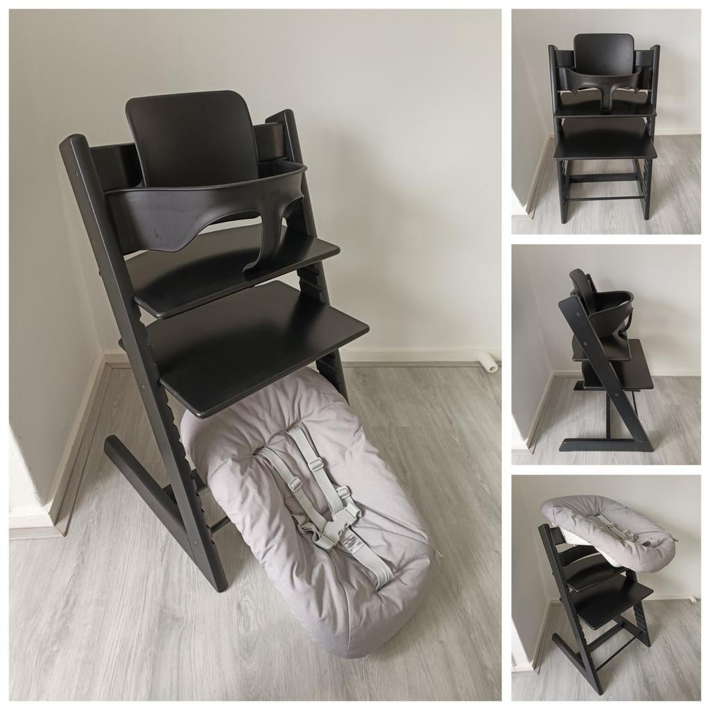 ZGAN! Stokke Tripp Trapp zwart+babyset,newbornset evt. tray, Kinderen en Baby's, Kinderstoelen, Ophalen of Verzenden, Zo goed als nieuw