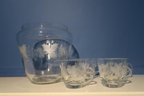 Vintage glazen bowl/schaal met kopjes met druiven, Antiek en Kunst, Antiek | Glas en Kristal, Ophalen of Verzenden