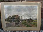 Oude vooroorlogse schoolplaat; Naar de stad, Antiek en Kunst, Antiek | Schoolplaten, Ophalen of Verzenden, Stad- en Dorpsgezichten