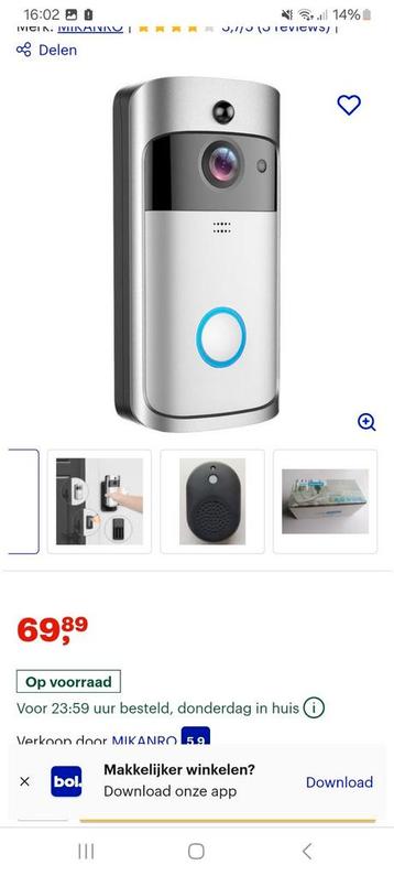 Voordeur bel met beweging sensor en camera met sd kaart enz beschikbaar voor biedingen